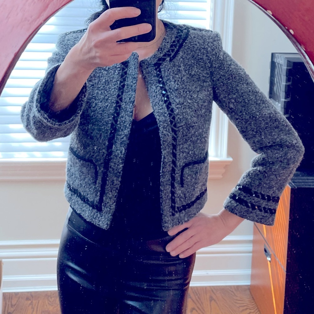 French Connection grey boucle blazer with sequins